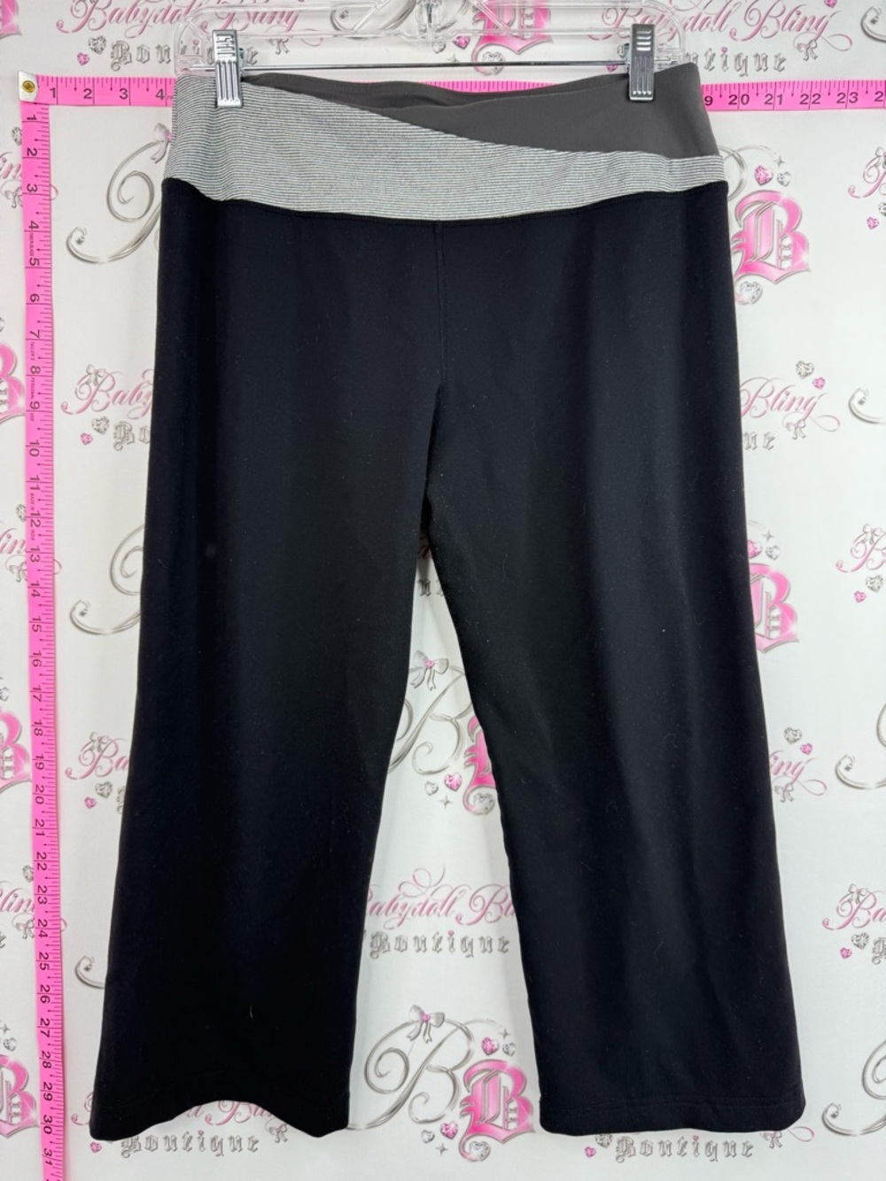 Tuff Athletics Cropped Leggings with Gray Fold-Over Waistband with Black base